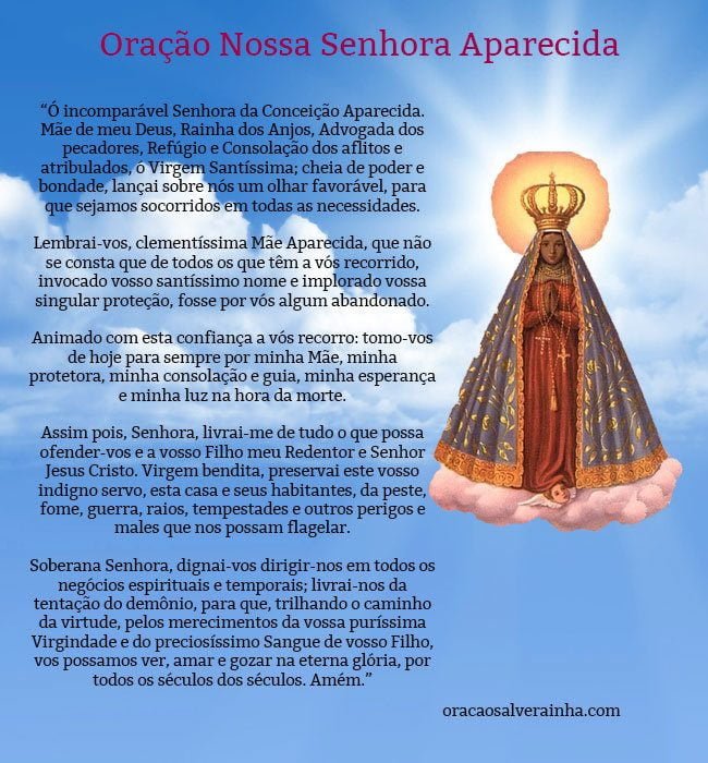 Oração de Nossa Senhora Aparecida para imprimir