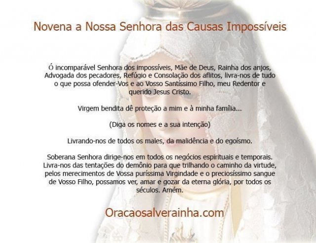 Novena para Causas Impossíveis e Urgentes à Nossa Senhora