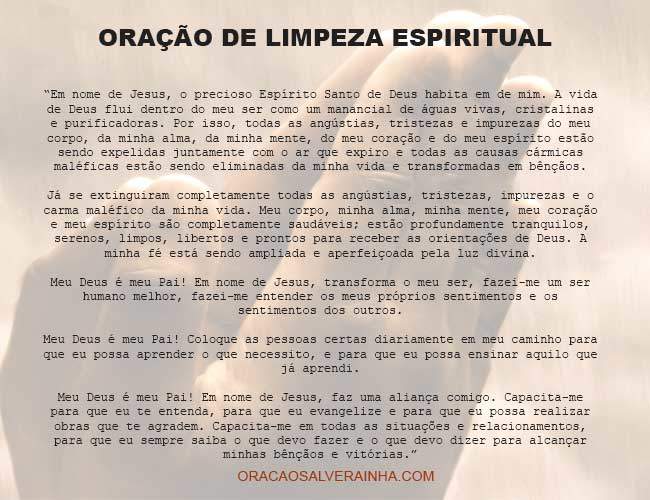 oração de limpeza espiritual para as energias negativas