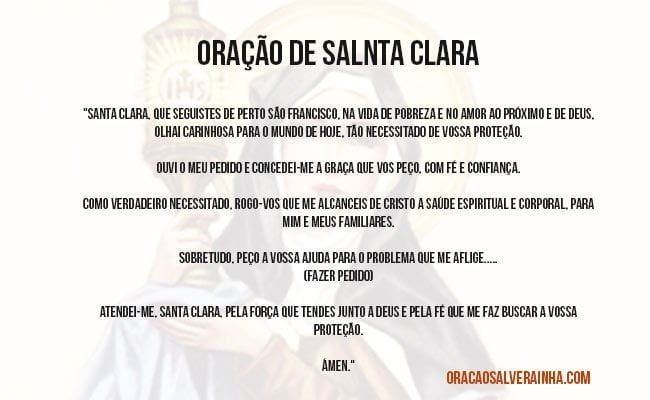 oracao de santa clara para abrir caminhos