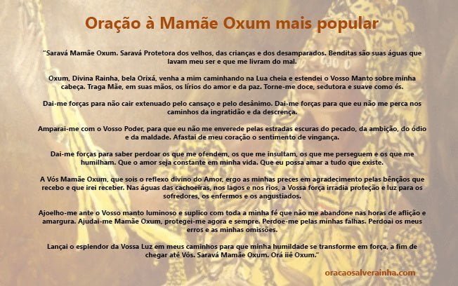 Oracao a Mamae Oxum mais popular para imprimir