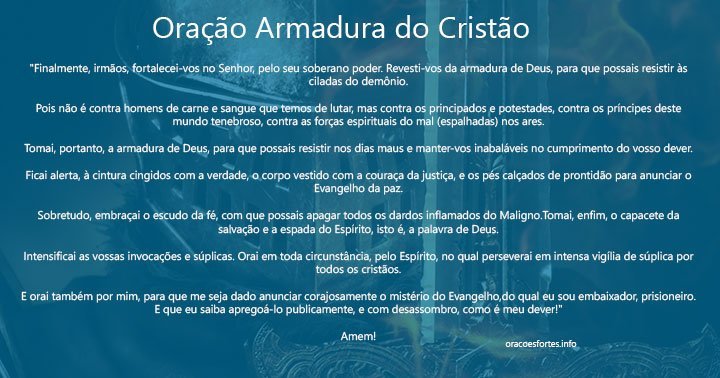 Oração Armadura do Cristão para protecao