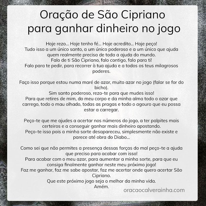 oracao para ganhar dinheiro no jogo de são cipriano