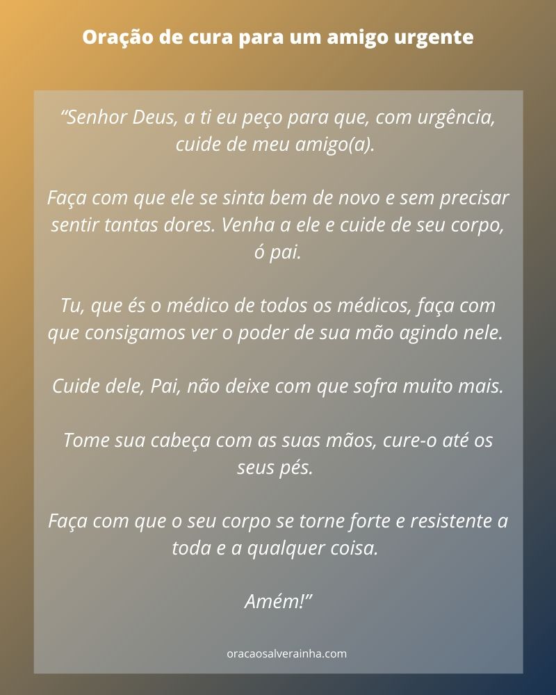 Oração de cura para um amigo urgente